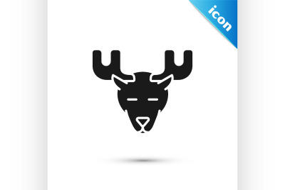 Black Moose head with horns icon isolated on white background.  Vector