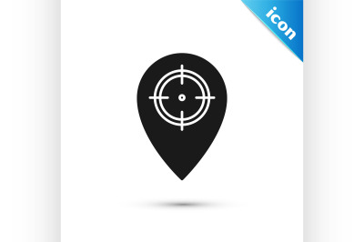 Black Hunt place icon isolated on white background. Navigation&2C; pointe