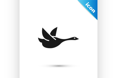 Black Flying duck icon isolated on white background.  Vector Illustrat