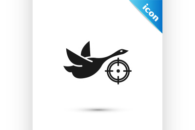 Black Hunt on duck with crosshairs icon isolated on white background.