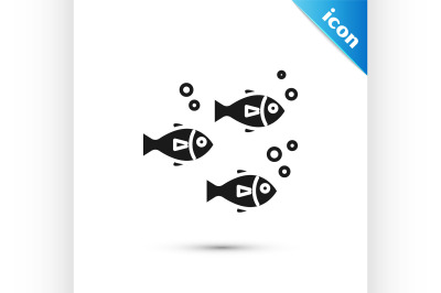 Black Fish icon isolated on white background.  Vector Illustration