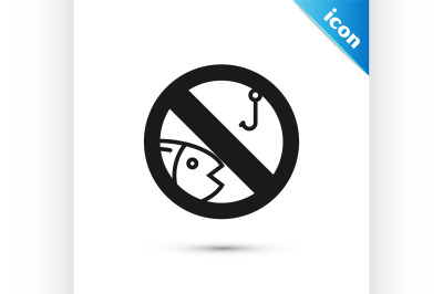 Black No fishing icon isolated on white background. Prohibition sign.