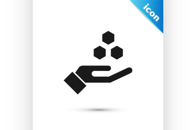 Black Honeycomb and hand icon isolated on white background. Honey cell