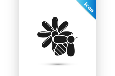 Black Bee and flower icon isolated on white background. Sweet natural