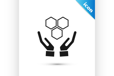Black Honeycomb and hands icon isolated on white background. Honey cel