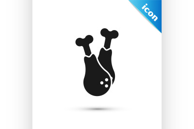 Black Chicken leg icon isolated on white background. Chicken drumstick