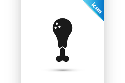 Black Chicken leg icon isolated on white background. Chicken drumstick