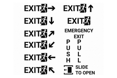 exit sign, emergency poster svg, dxf, png, eps, cricut, silhouette