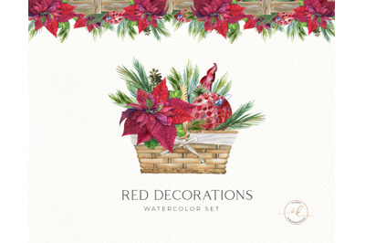 Scarlet Red Flower Clipart, Red Poinsettia Bouquets, Christmas Waterco