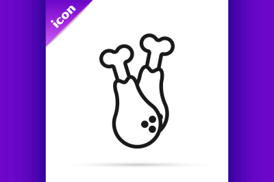 Black line Chicken leg icon isolated on white background. Chicken drum