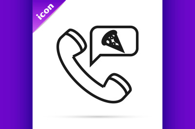 Black line Food ordering pizza icon isolated on white background. Orde