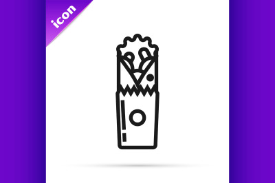 Black line Doner kebab icon isolated on white background. Shawarma sig