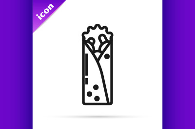 Black line Doner kebab icon isolated on white background. Shawarma sig