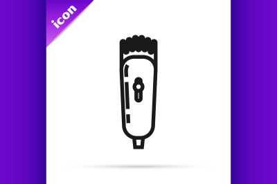 Black line Electrical hair clipper or shaver icon isolated on white ba