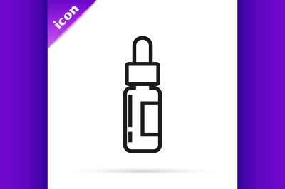 Black line Glass bottle with a pipette. Vial with a pipette inside ico