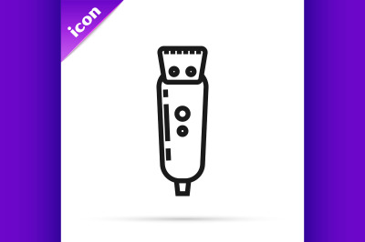 Black line Electrical hair clipper or shaver icon isolated on white ba