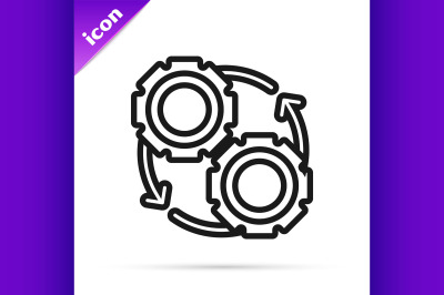 Black line Gear and arrows as workflow process concept icon isolated o