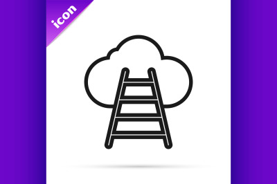 Black line Ladder leading to cloud icon isolated on white background.