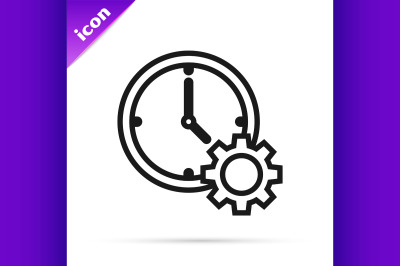 Black line Time Management icon isolated on white background. Clock an