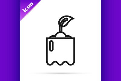 Black line Sprout in bottle icon isolated on white background. Seed an