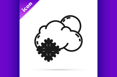 Black line Cloud with snow and sun icon isolated on white background.