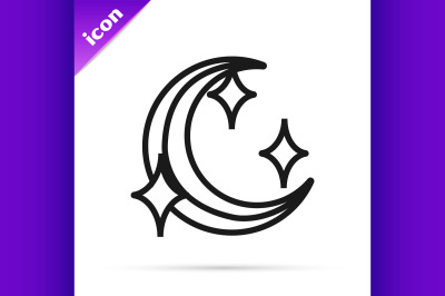 Black line Moon and stars icon isolated on white background.  Vector I