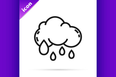 Black line Cloud with rain icon isolated on white background. Rain clo