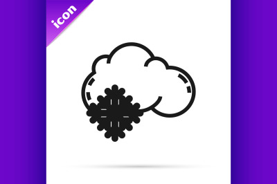 Black line Cloud with snow icon isolated on white background. Cloud wi