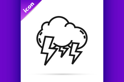 Black line Storm icon isolated on white background. Cloud and lightnin