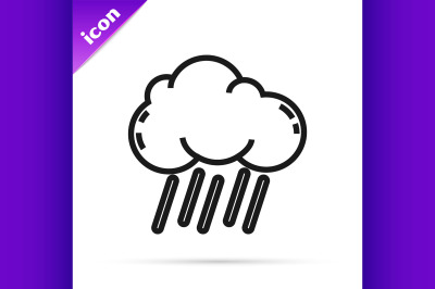 Black line Cloud with rain icon isolated on white background. Rain clo