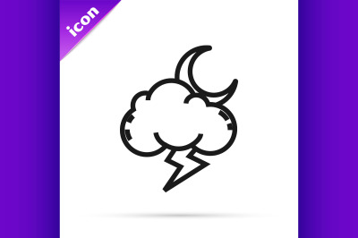 Black line Storm icon isolated on white background. Cloud with lightni