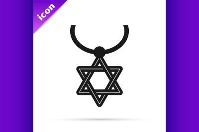 Black line Star of David necklace on chain icon isolated on white back