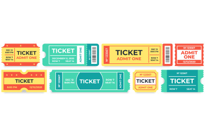 Admit one tickets. Circus entries coupon, retro cinema ticket and movi