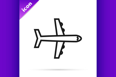 Black line Plane icon isolated on white background. Flying airplane ic