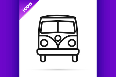 Black line Retro minivan icon isolated on white background. Old retro