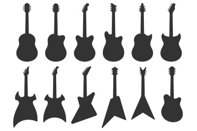 Guitar silhouette. Acoustic Jazz guitars, musical instruments silhouet