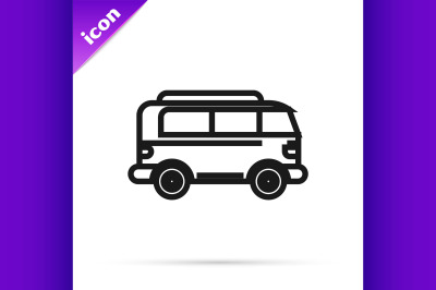 Black line Retro minivan icon isolated on white background. Old retro