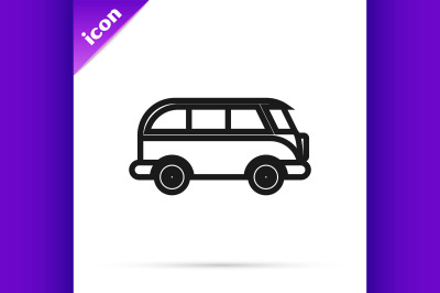Black line Retro minivan icon isolated on white background. Old retro