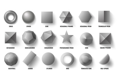 Basic 3d shapes top view. Realistic pyramid shape&2C; geometric polygon f