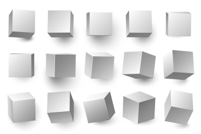 Realistic 3D white cubes. Minimal cube shape with different perspectiv