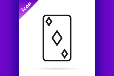 Black line Playing card with diamonds symbol icon isolated on white ba