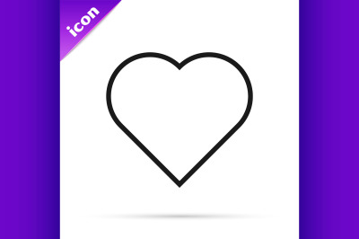 Black line Playing card with heart symbol icon isolated on white backg