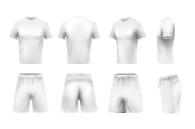 Realistic t-shirt and shorts mockup. White t-shirts template, sport un