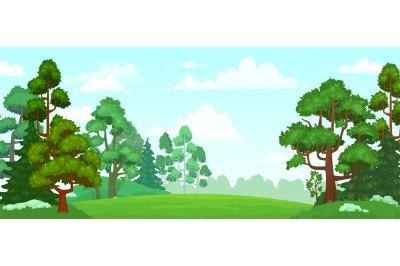 Cartoon forest glade. Green grassland&2C; natural thriving forest field l