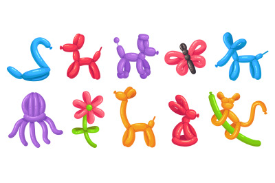 Cartoon balloon animals. Birthday balloons&2C; holiday celebration colorf