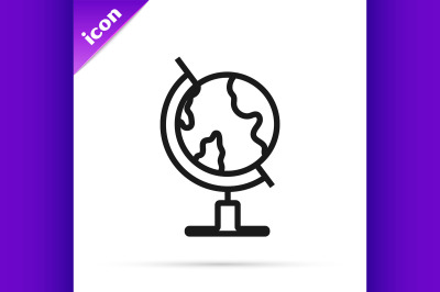 Black line Earth globe icon isolated on white background.  Vector Illu