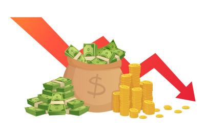 Bad finance graph. Loss of financial savings, inflation schedule and m