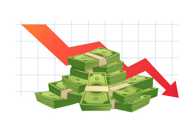 Cash loss graph. Finance inflation schedule, money loss and decrease i