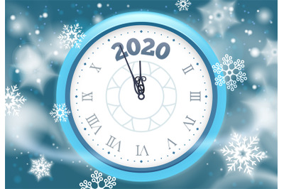 New 2020 Year snow poster. Winter holidays countdown clock with snowfl