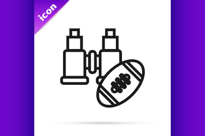 Black line Binoculars and american football ball icon isolated on whit